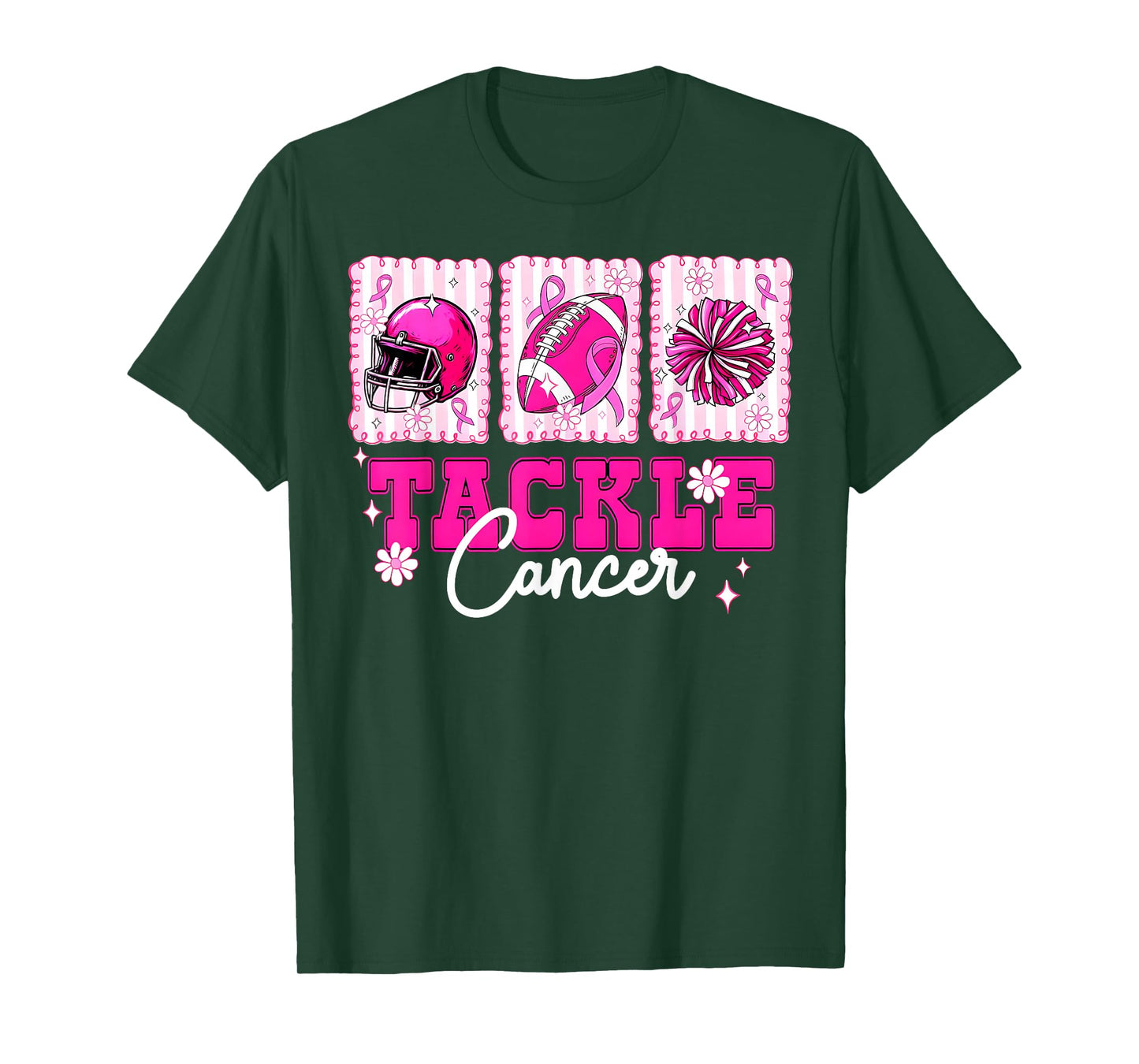 Tackle Cancer Pink Ribbon Football Breast Cancer Awareness T-Shirt