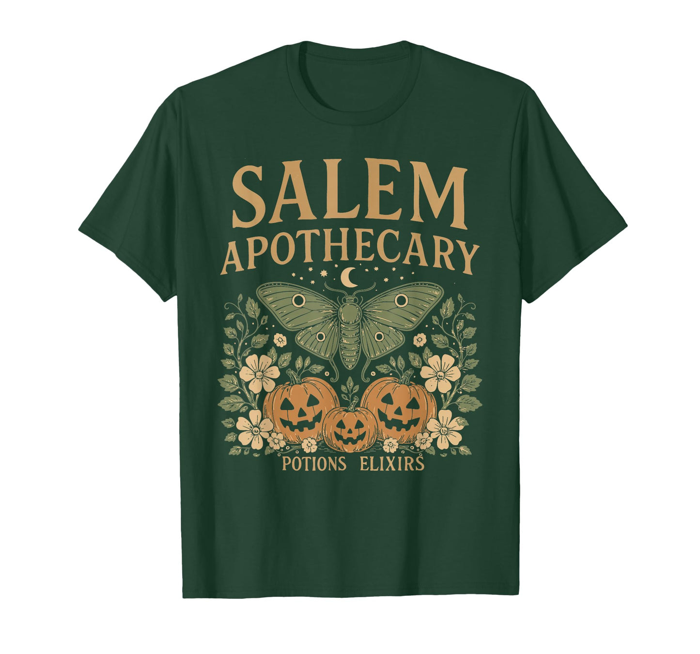 Salem Apothecary Halloween Luna Moth Pumpkins Vintage Style T-Shirt