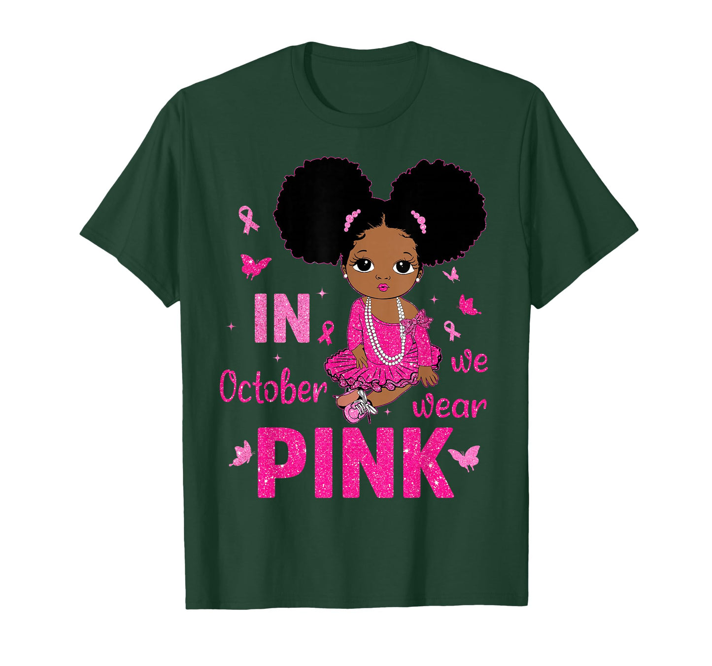 Messy Bun in October We Wear Pink Breast Cancer Black Girls T-Shirt