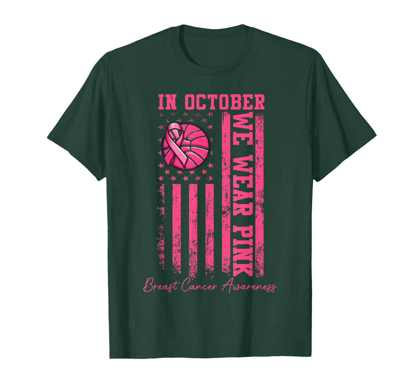 In October We Wear Pink Basketball Breast Cancer Awareness T-Shirt
