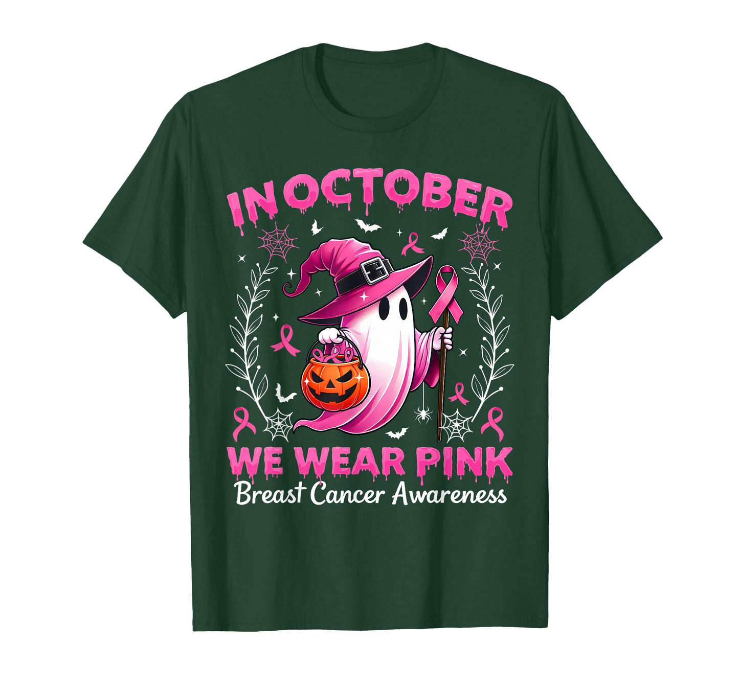 In October We Wear Pink Breast Cancer Awareness Halloween T-Shirt