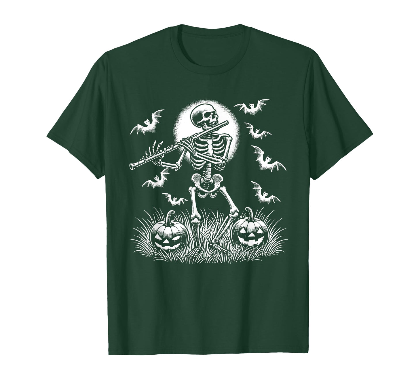Funny Flute Skeleton Flutist Halloween Mens Womens Kids T-Shirt