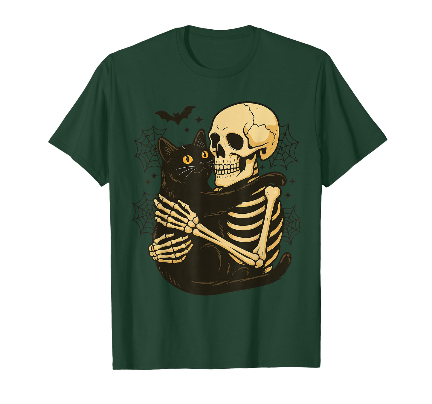 Skeleton Hugging Cat Funny Halloween Costume Tee T-Shirt