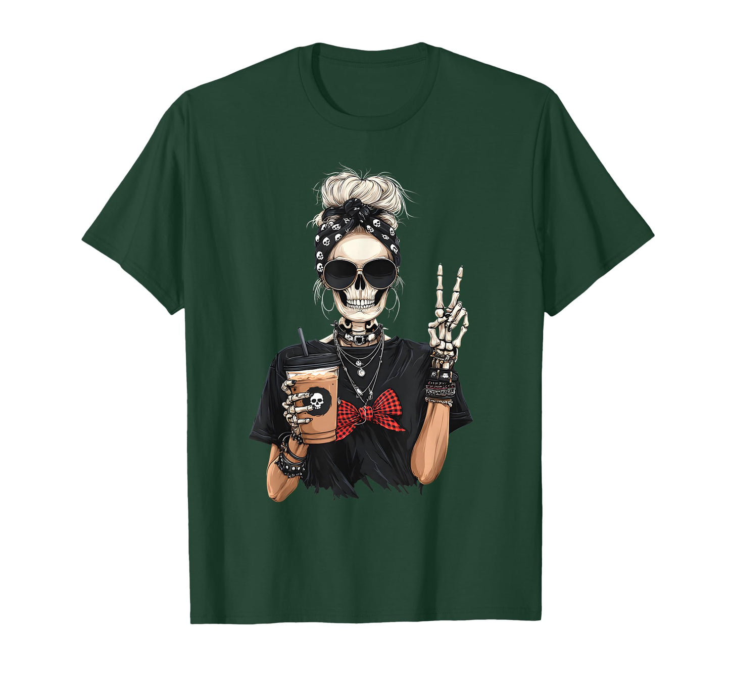 Skeleton Girl Drinking Coffee T-Shirt