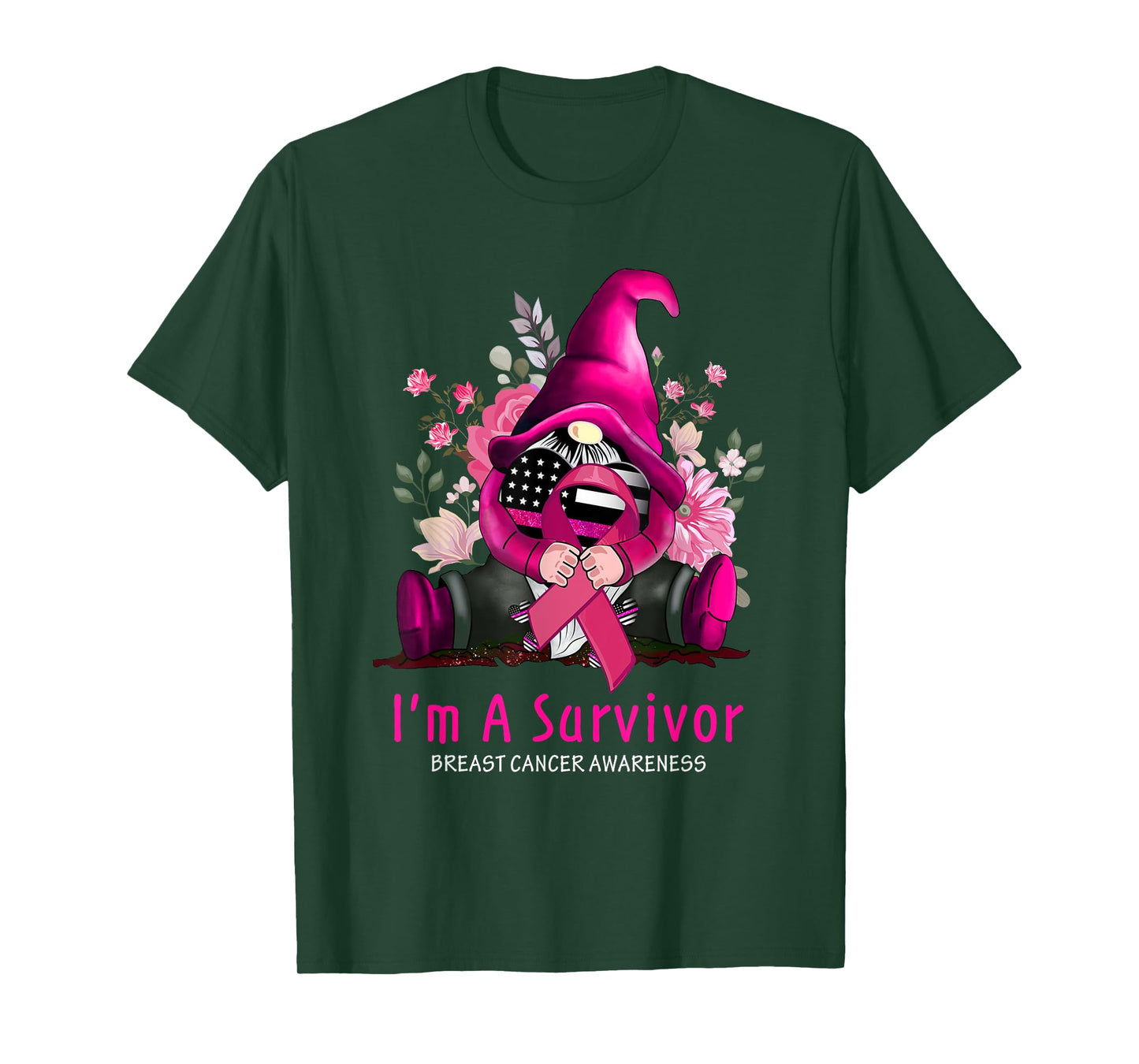 I’m A Survivor Gnome Pink Ribbon Breast Cancer Awareness T-Shirt