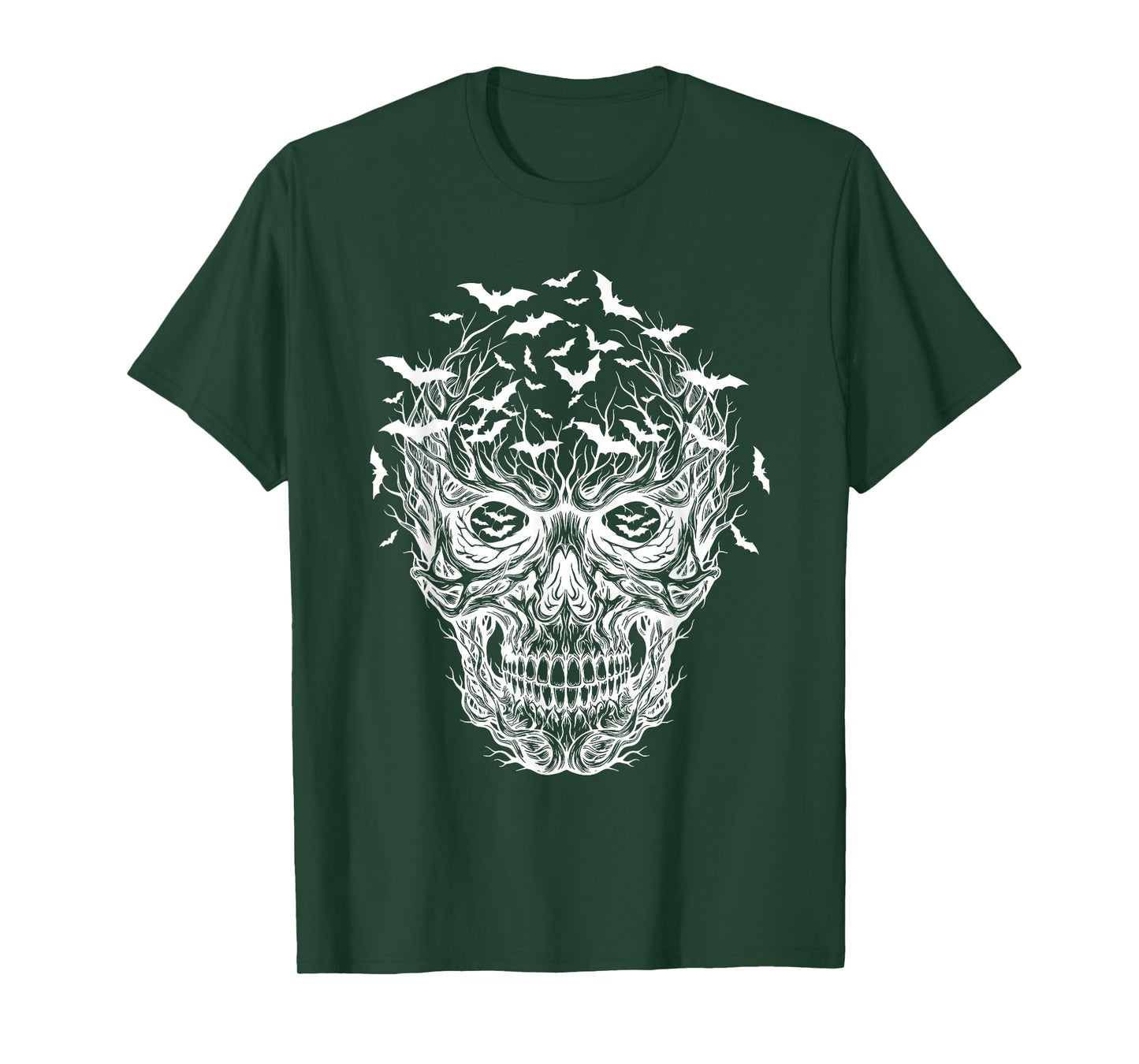 Bat Skull White Art Graphic Halloween T-Shirt