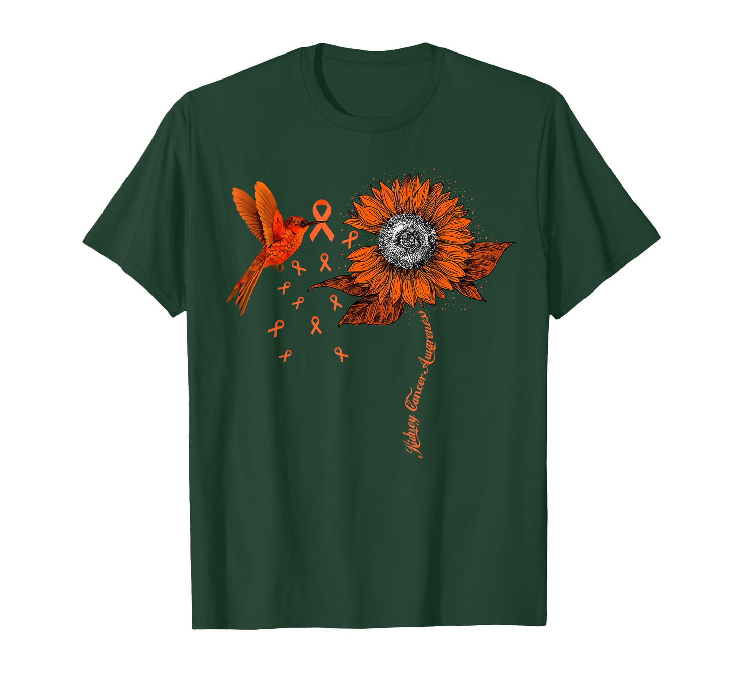 Hummingbird Holding Orange Ribbon Kidney Cancer Awareness T-Shirt