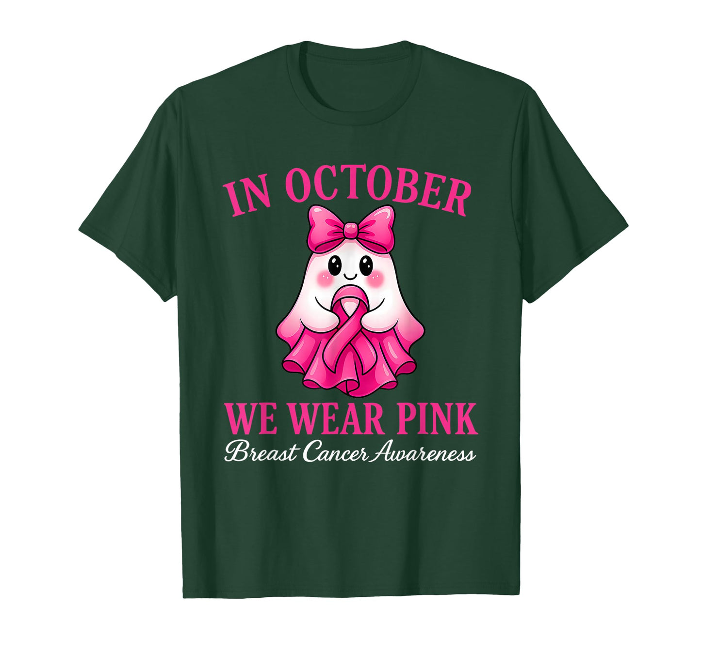 Breast Cancer Pink Ribbon Halloween Ghost Coquette Bow T-Shirt