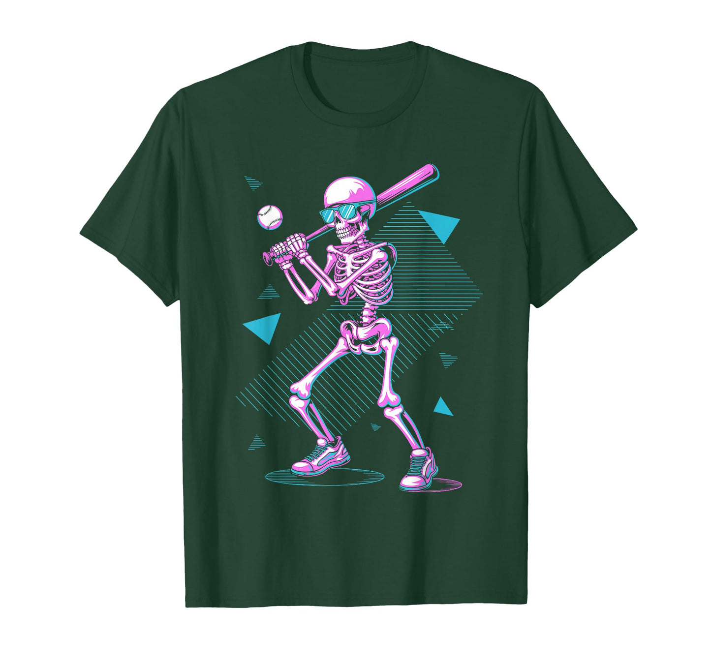 Retro 80s Skeleton Baseball Graphic Vaporwave Batter T-Shirt