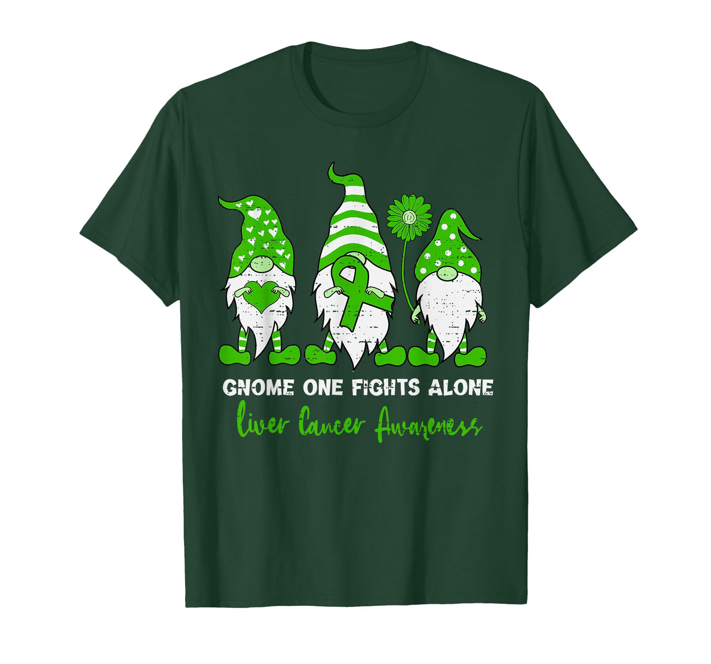 Liver Cancer Awareness Gnome Ribbon Green Support Girls Boy T-Shirt