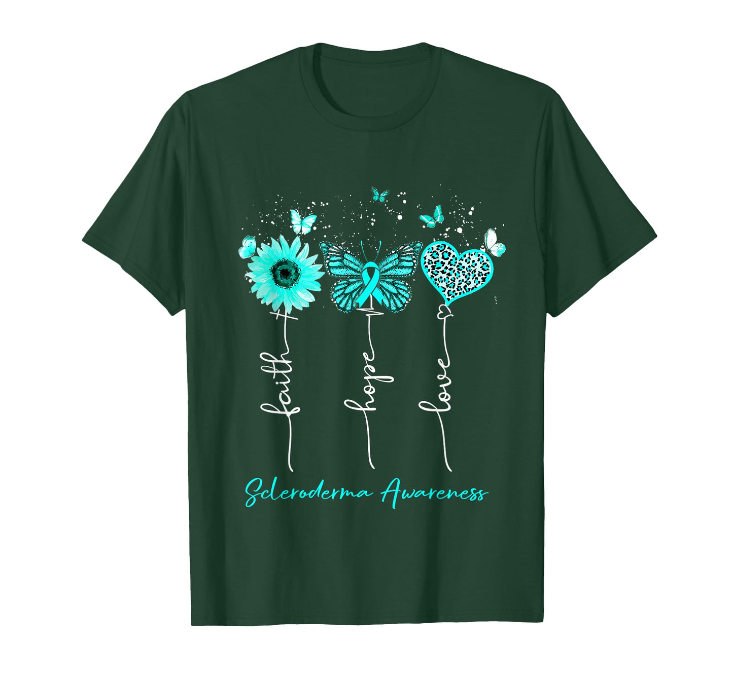Scleroderma Awareness Faith Hope Love Leopard Sunflower T-Shirt