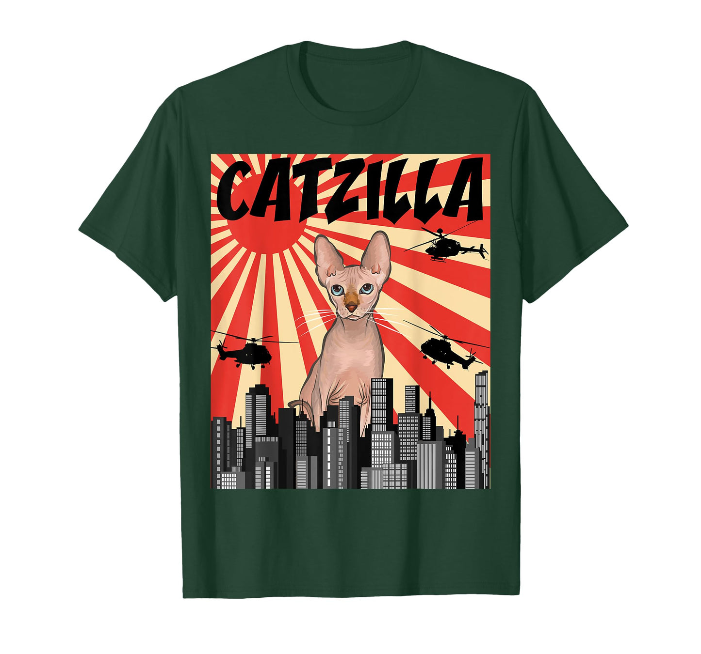 Funny Retro Japanese Catzilla Sphynx Cat T-Shirt