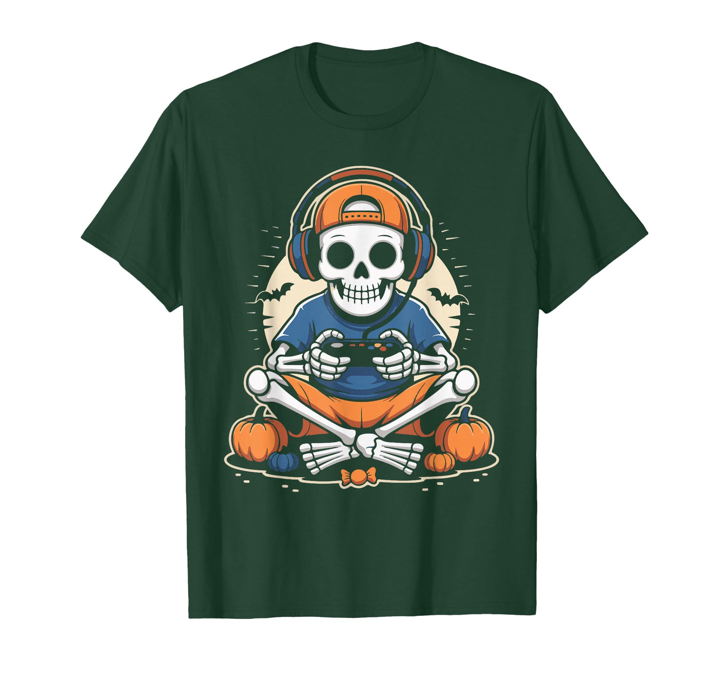 Skeleton Gamer Headphone Spooky Halloween Gaming Boys Kids T-Shirt