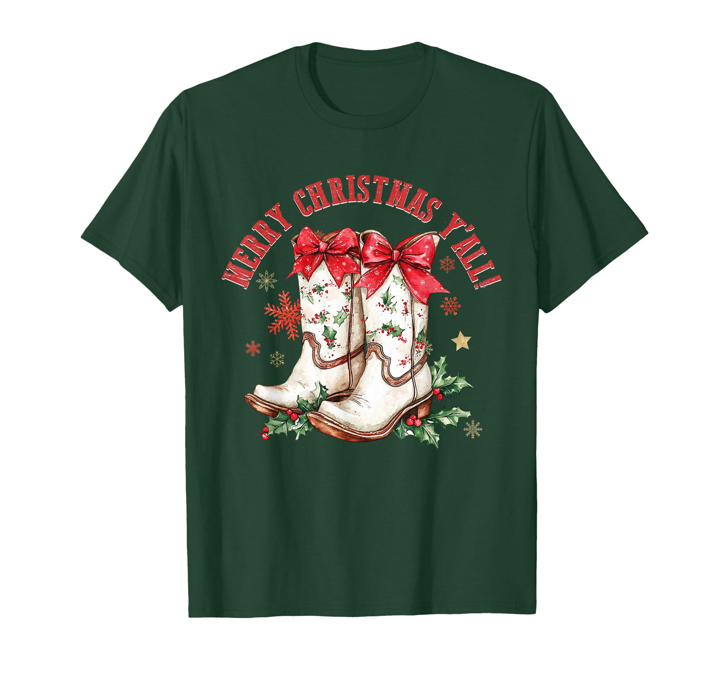 Merry Christmas Y'all Howdy Christmas Boots Cowgirl Coquette T-Shirt
