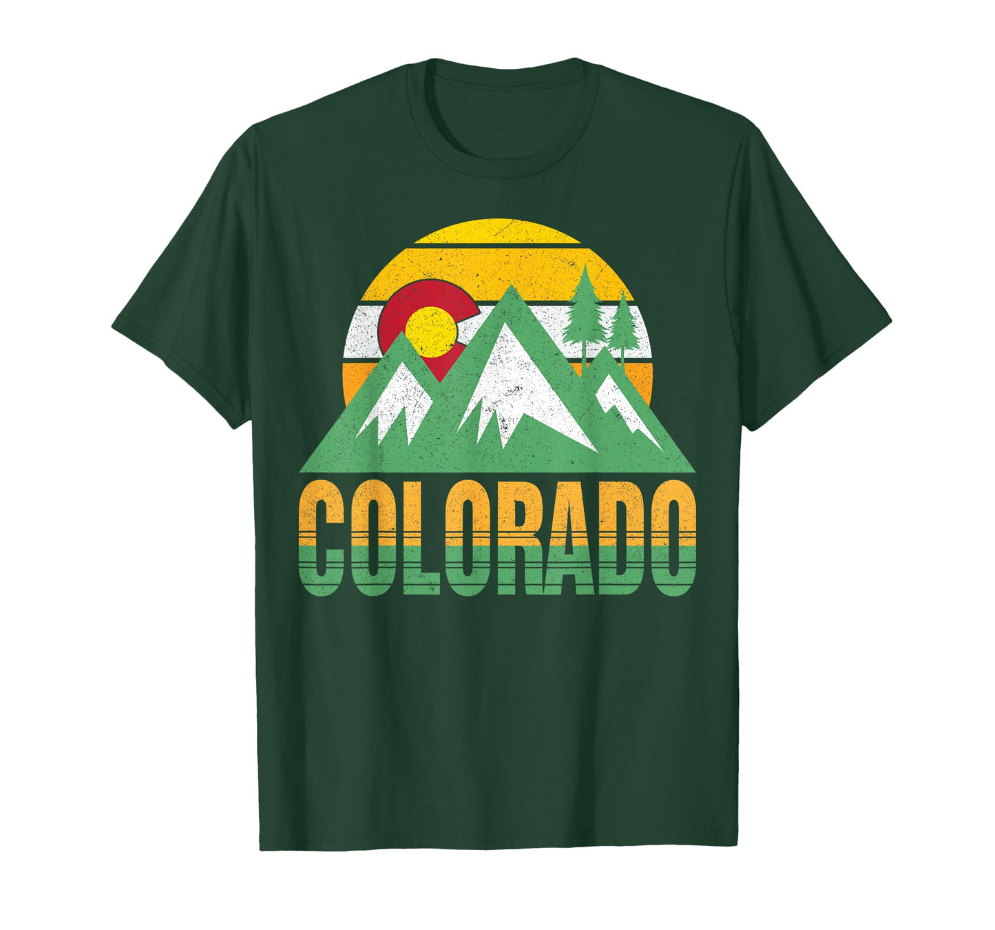 Colorado Flag Mountain Rocky Retro Distressed Sunset T-Shirt