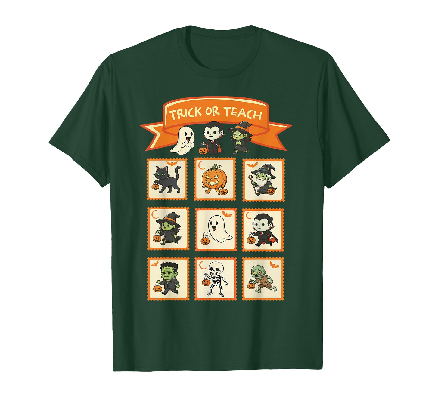 Halloween Teacher Stamps Cute Costumes Trick Or Teach Kids T-Shirt