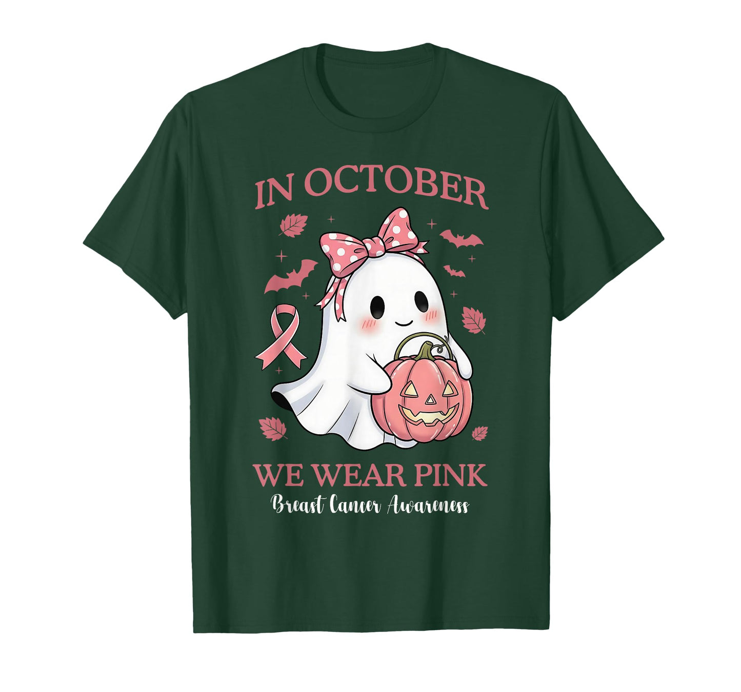 in October We Wear Pink Halloween Breast Cancer Awareness T-Shirt