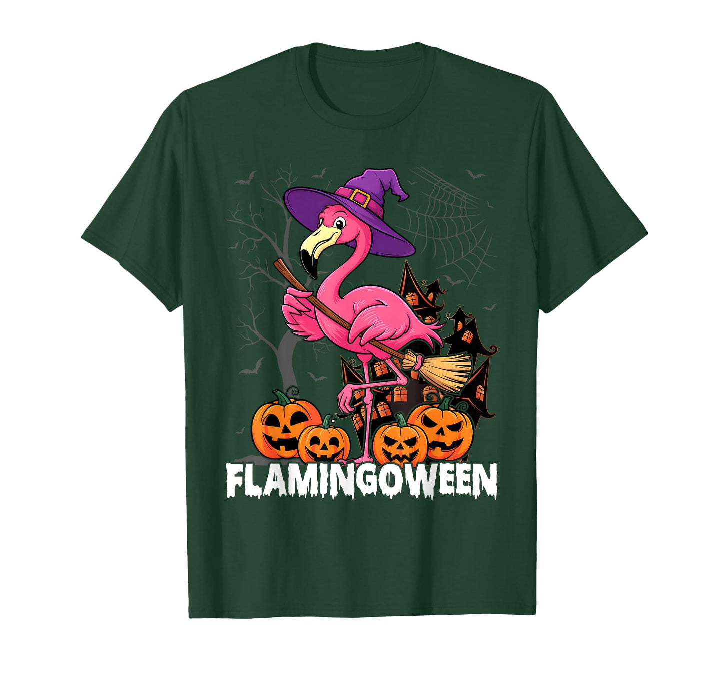 Happy Flamingoween Pink Flamingo Halloween Skeleton Spooky T-Shirt