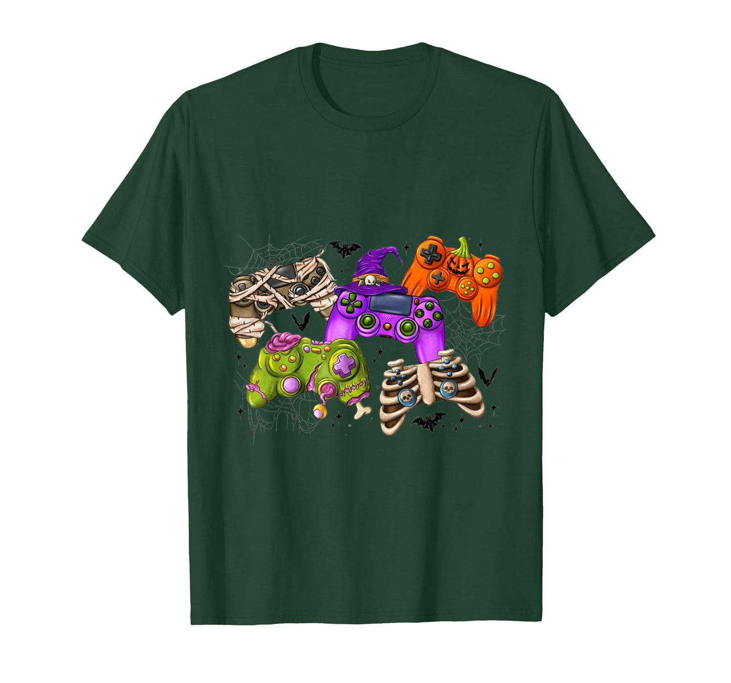 Spooky Skeleton & Zombie Gaming Controllers Halloween T-Shirt