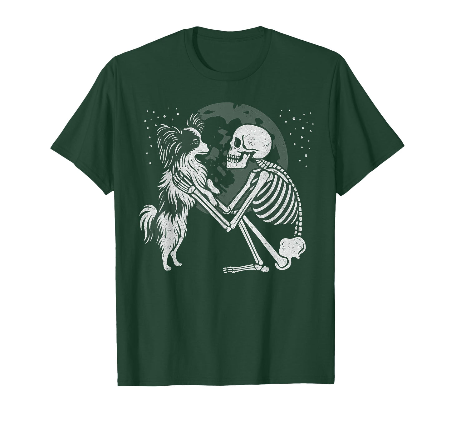 Papillon Dog Skeleton Moon Halloween Dog Lover T-Shirt