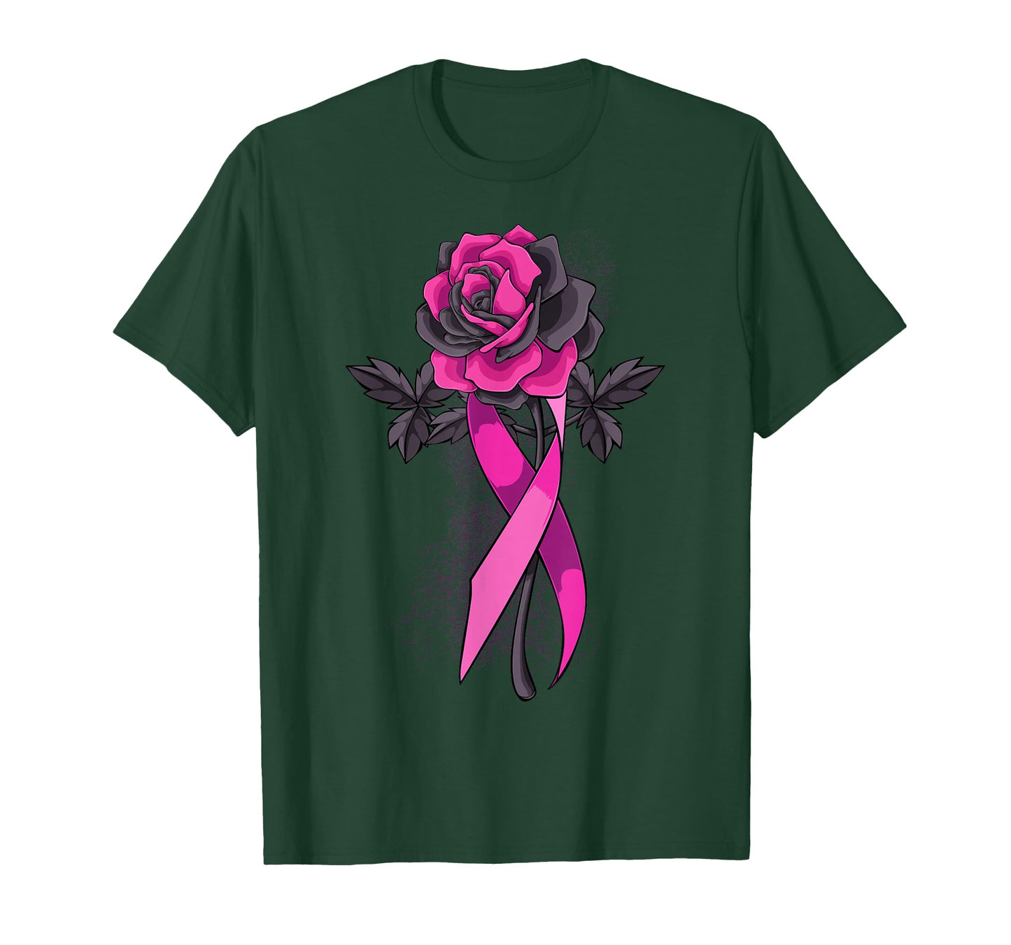 Pink Ribbon Rose Breast Cancer Awareness Survivor Warrior T-Shirt