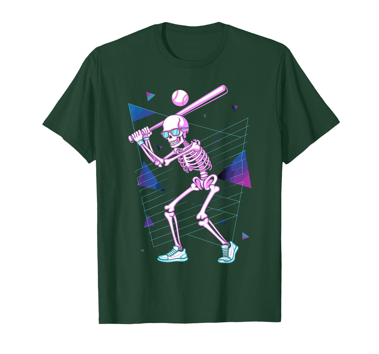 Retro 80s Skeleton Baseball Graphic Vaporwave Swing T-Shirt