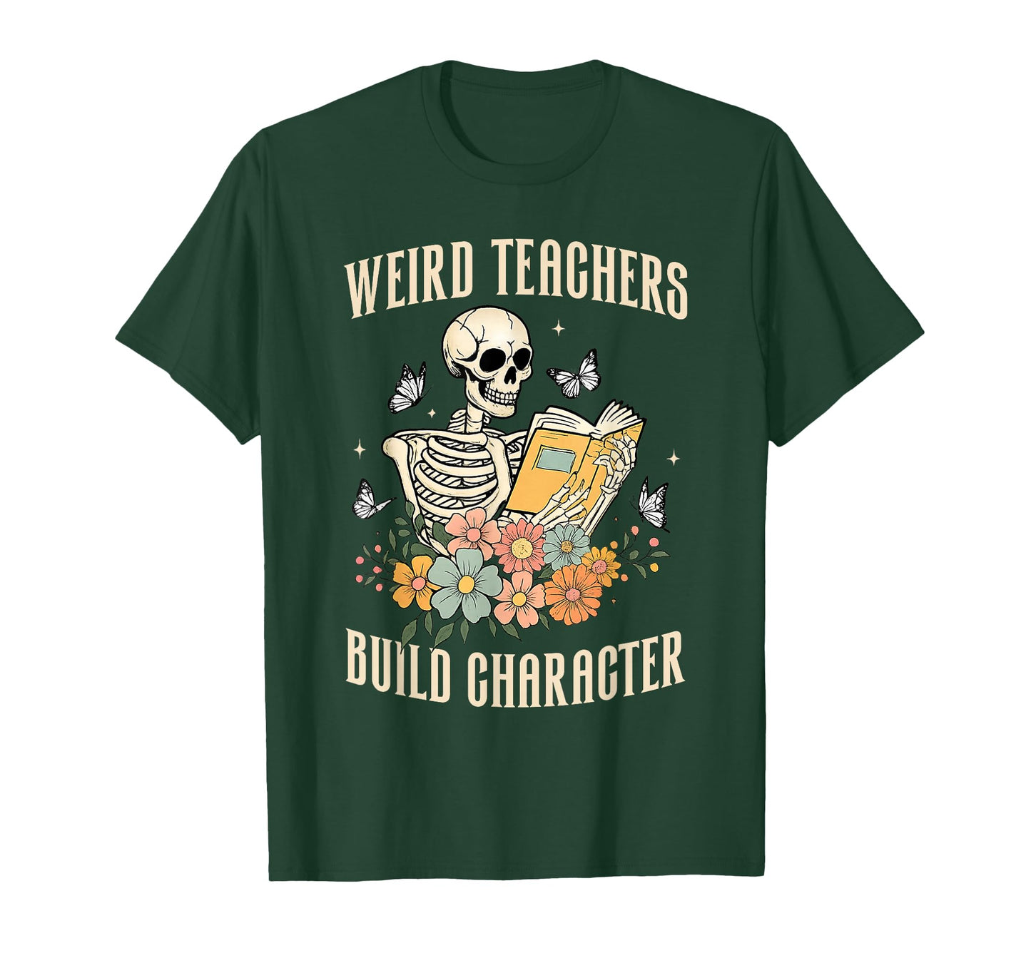 Weird Teachers Build Character Skeleton Halloween Tee T-Shirt