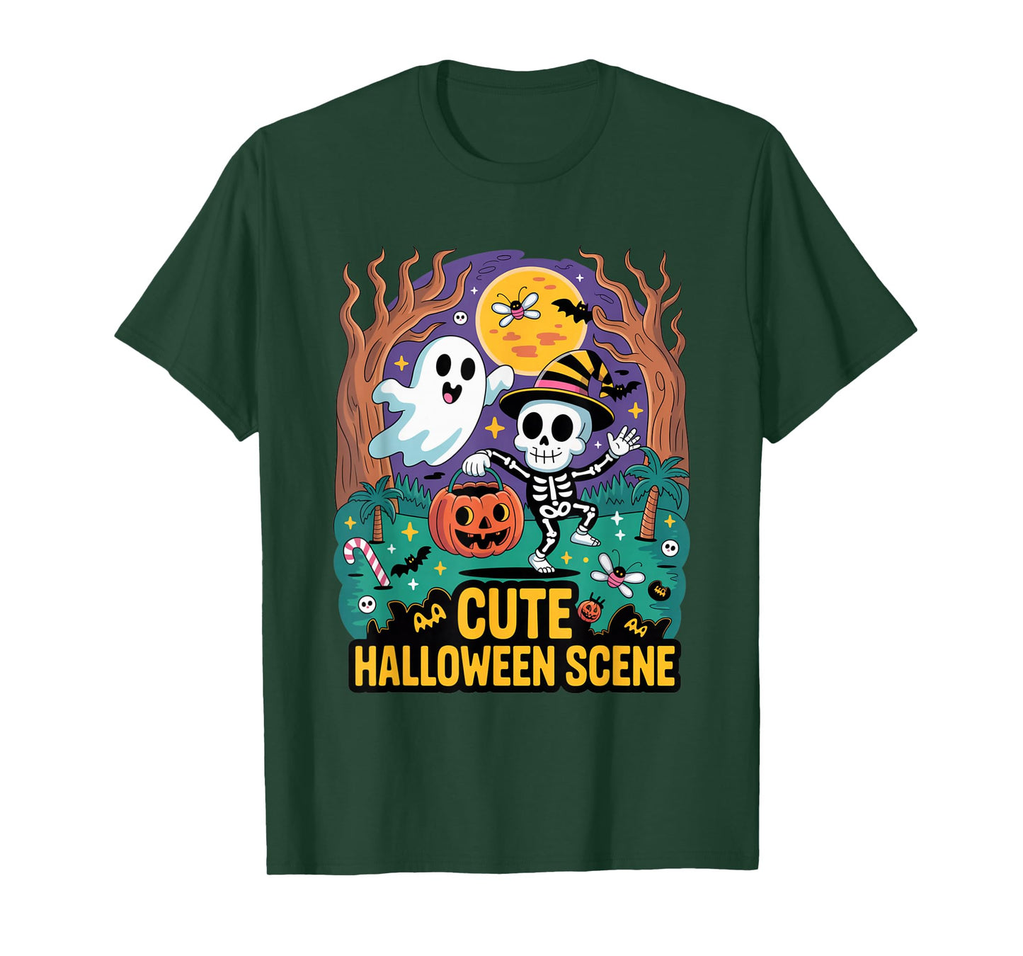 Cute Halloween Dancing Skeleton & Friendly Ghost T-Shirt