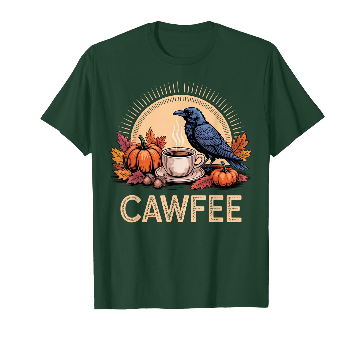 Cawfee Raven Coffee Pun Vintage Thanksgiving Funny Fall Crew T-Shirt