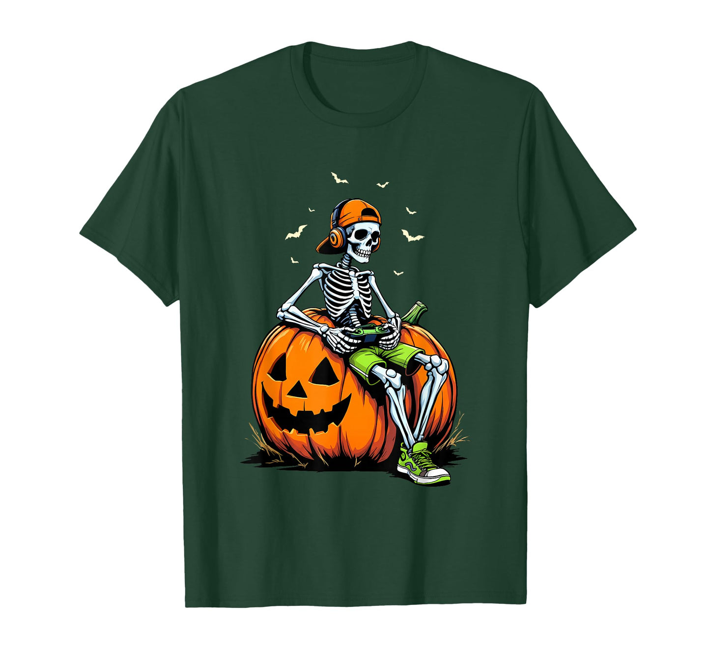 Spooky Pumpkin & Skeleton Gamer Tee | Boys & Kids Halloween T-Shirt