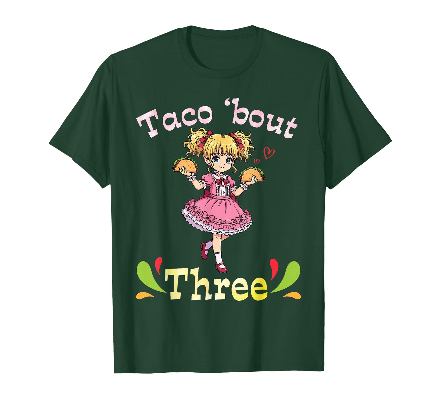 Cute Girl Holding Tacos I Taco Bout Three Years Old Birthday T-Shirt
