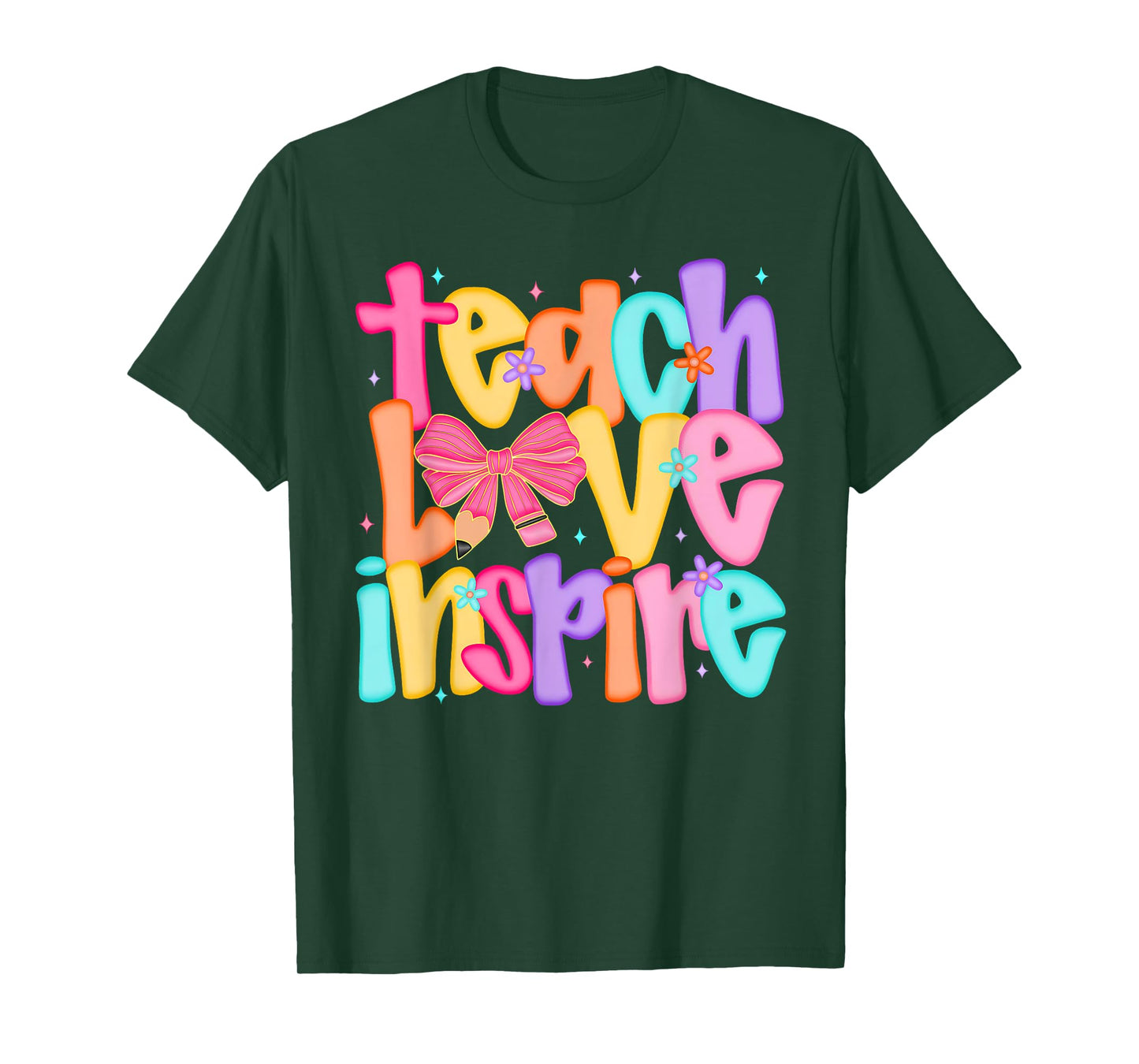 Teach Love Inspire Teacher Coquette Bow Funny Back To School T-Shirt