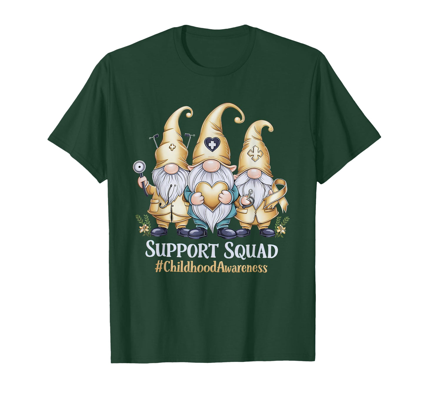 Childhood Cancer Awareness Gold Ribbon Gnome Support Squad T-Shirt
