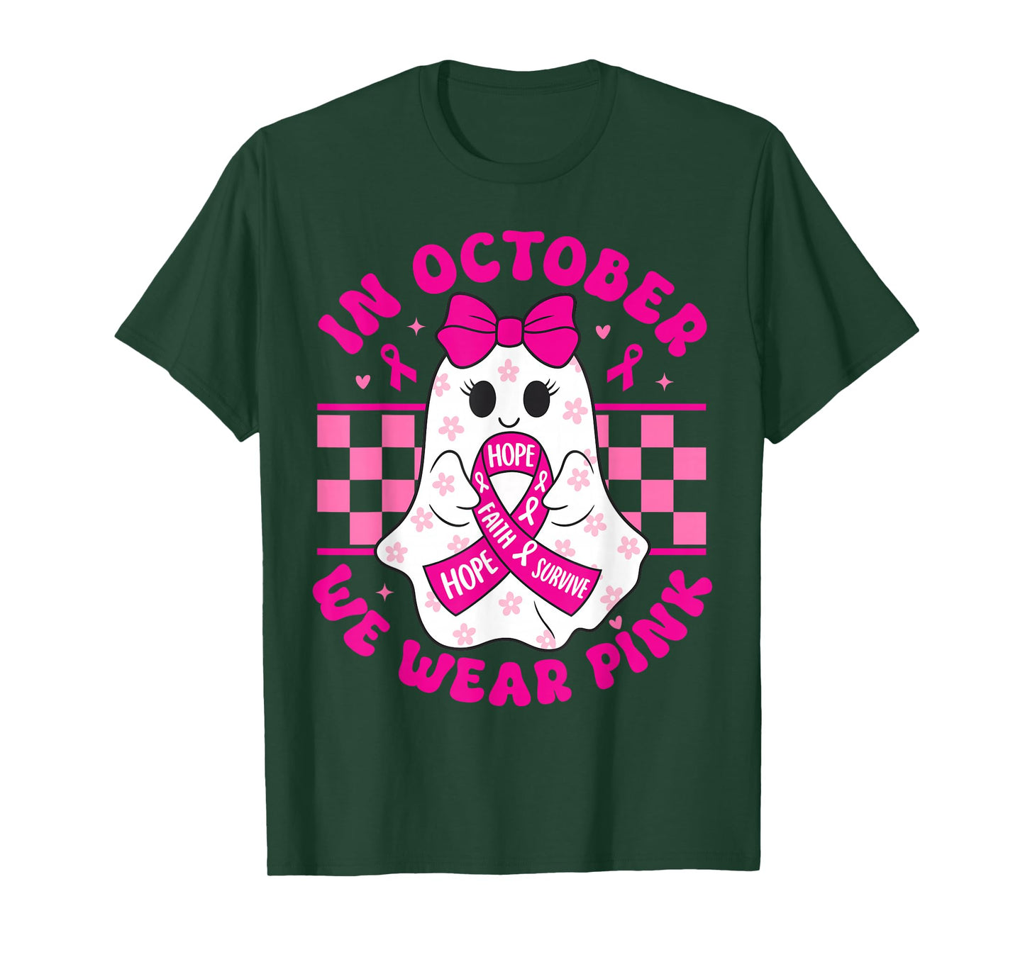 Spooky Halloween Ghost Pink Breast Cancer Awareness 2025 T-Shirt