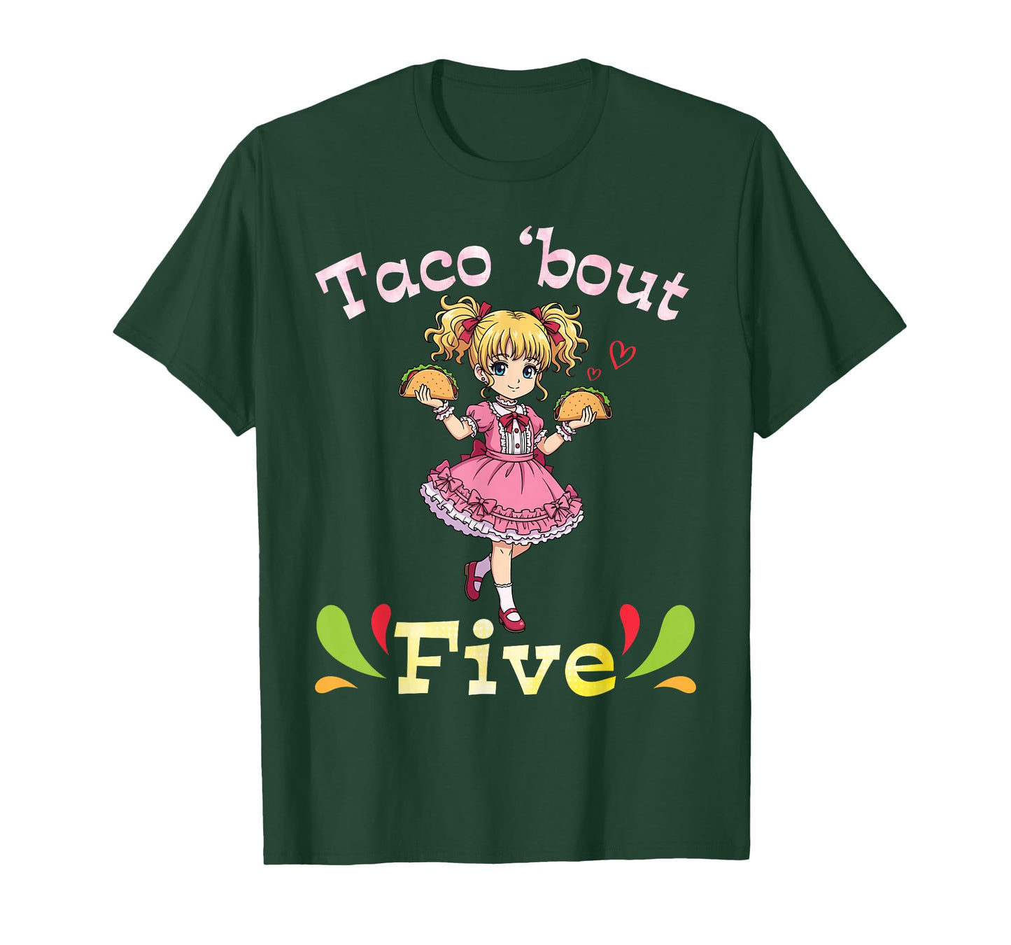 Cute Girl Holding Tacos I Taco Bout Five Years Old Birthday T-Shirt