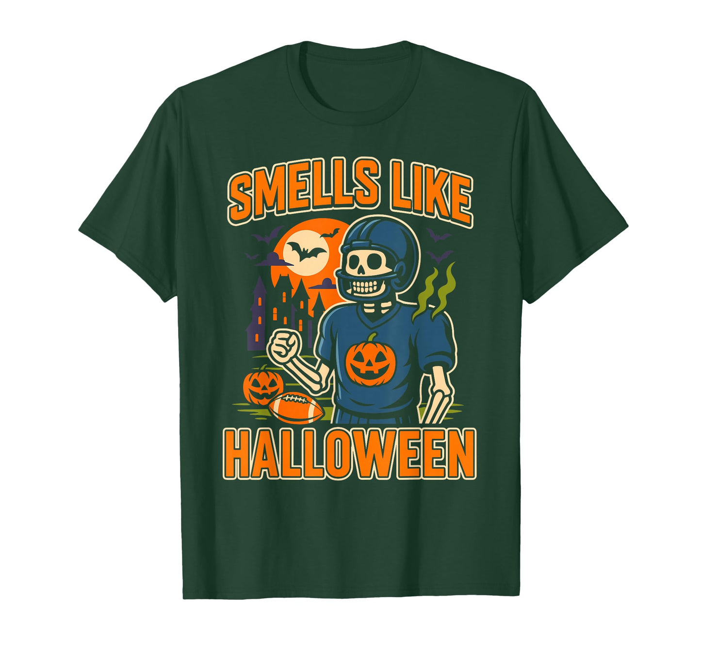 Skeleton Football Stinky Halloween Smells Like Halloween T-Shirt