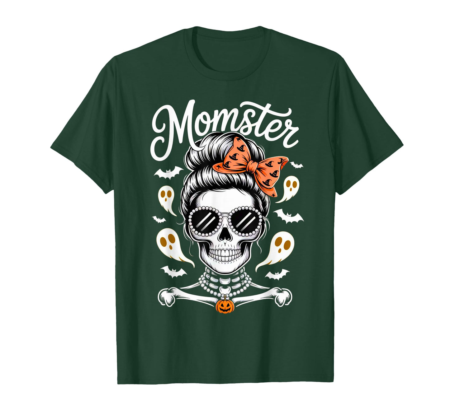 Momster Halloween Costume Skeleton Messy Bun Mother Coffee T-Shirt