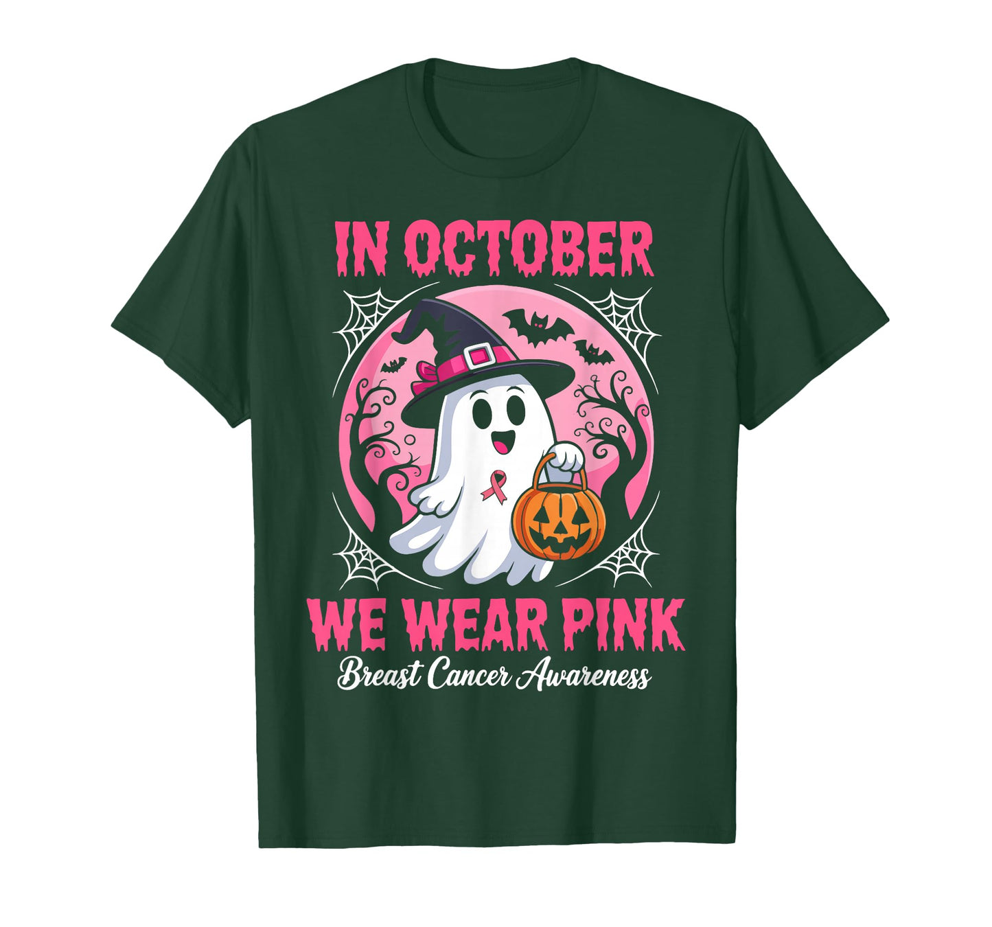 in October We Wear Pink Halloween Breast Cancer Awareness T-Shirt