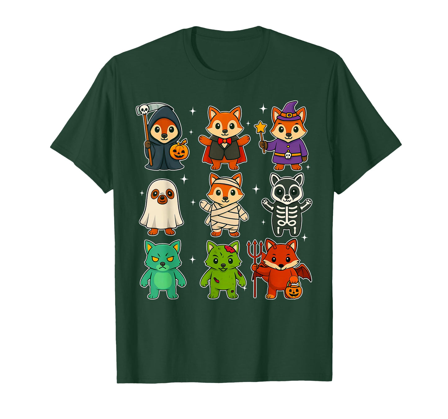 Cute Red Pandas Witch Pumpkin Skeleton Costume Halloween Day T-Shirt