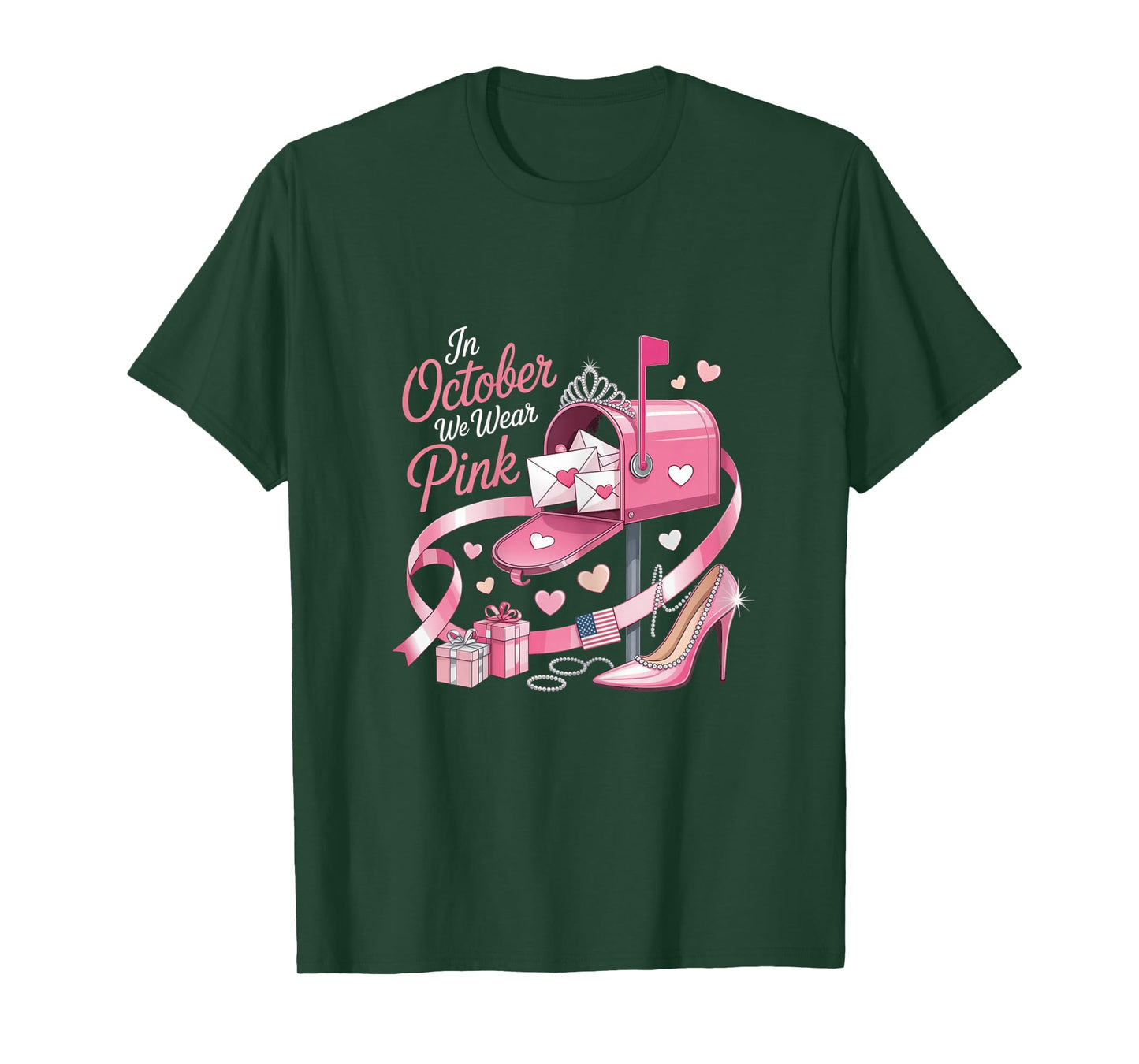 Postal Worker Clerk Breast Cancer Awareness Pink Ribbon T-Shirt