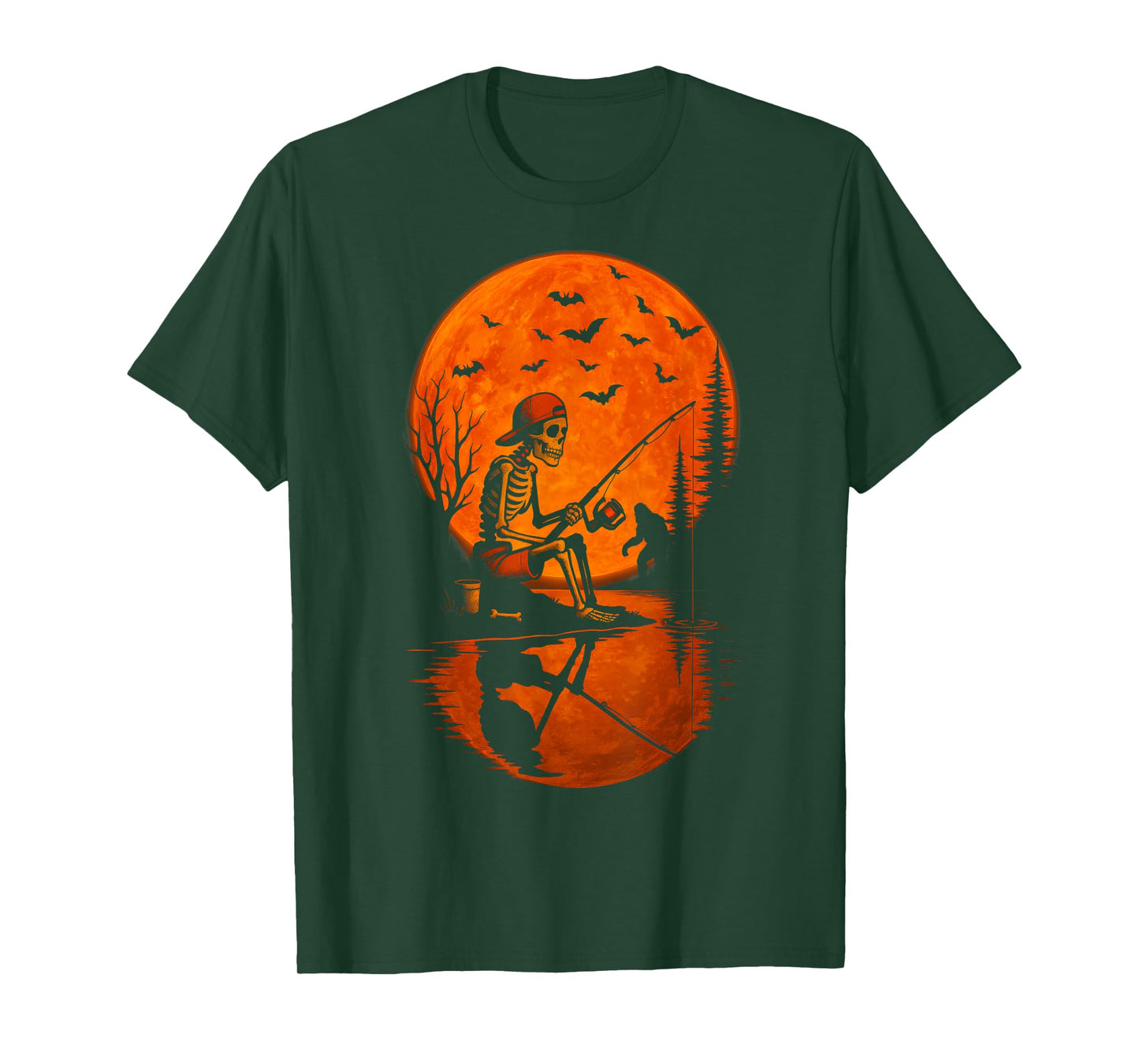 Skeleton Fishing Bigfoot Halloween Costume Funny Fishing T-Shirt