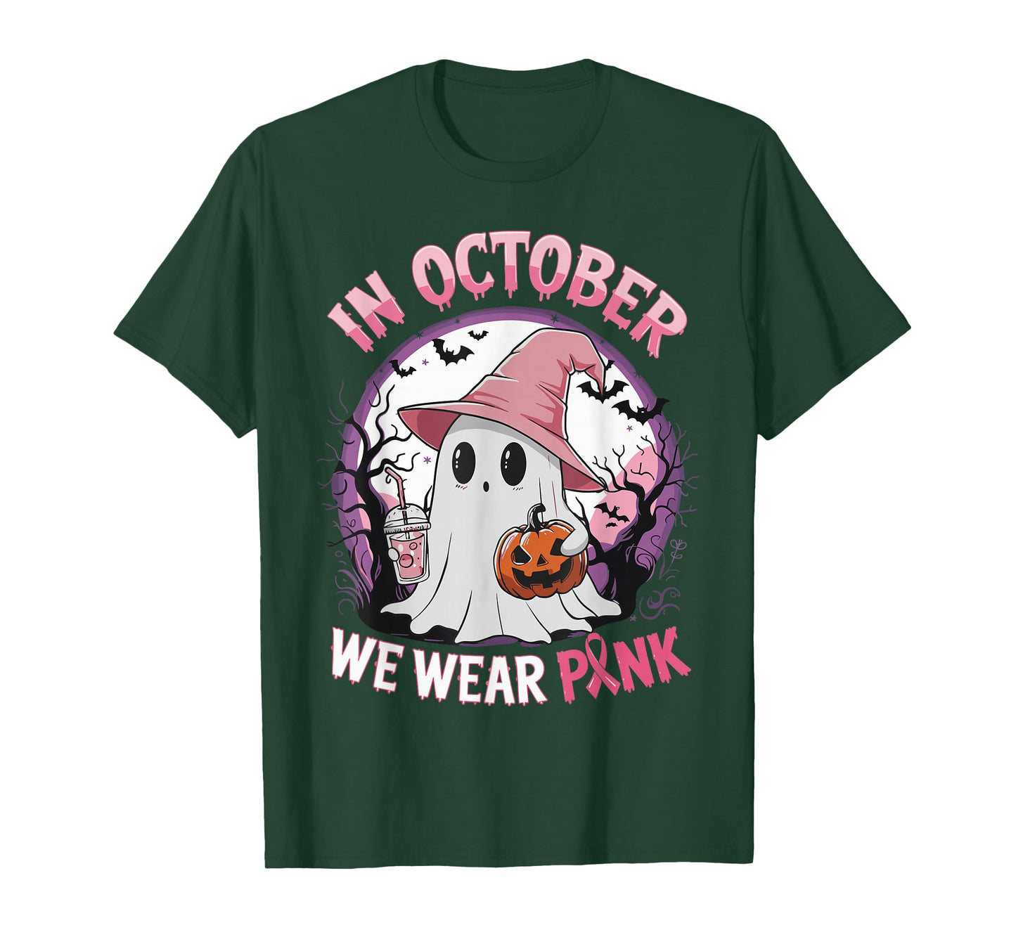 Breast Cancer Shirt for Women in October We Wear Pink Ghost T-Shirt