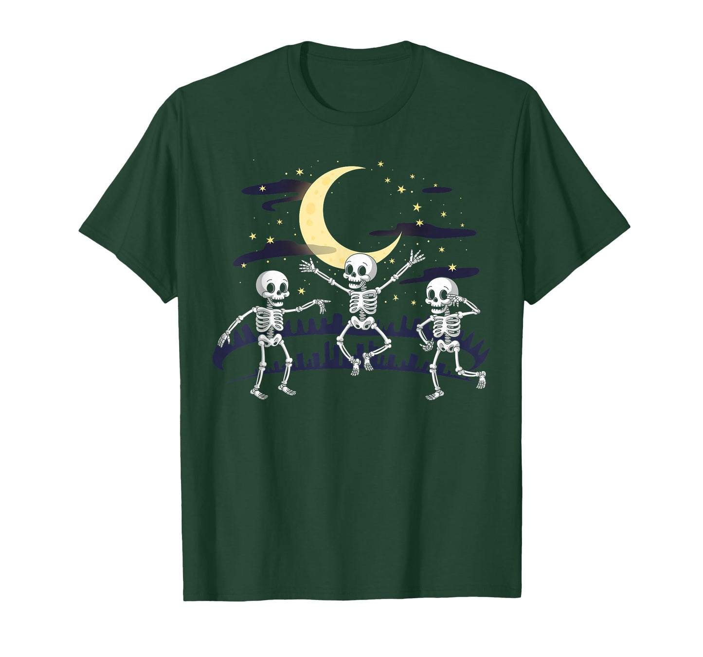 Three Spooky Skeletons Dancing Moonlight T-Shirt