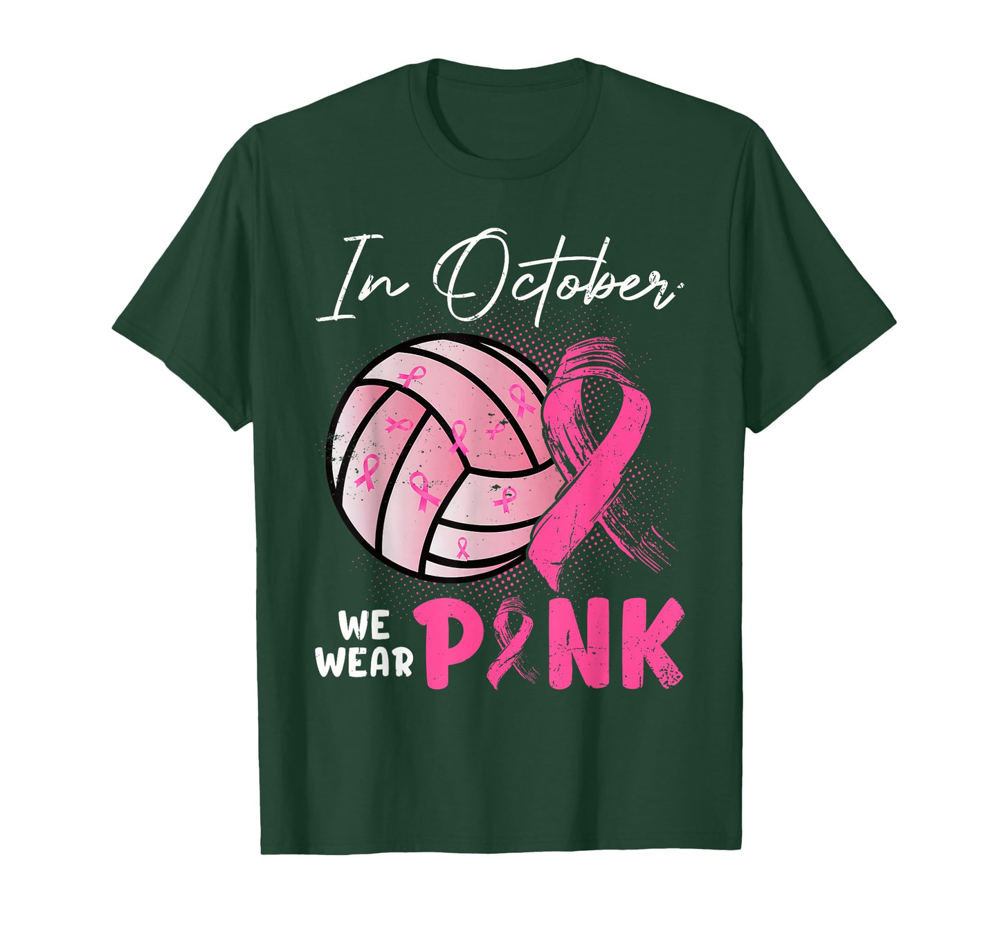 in October We Wear Pink Volleyball Breast Cancer T-Shirt