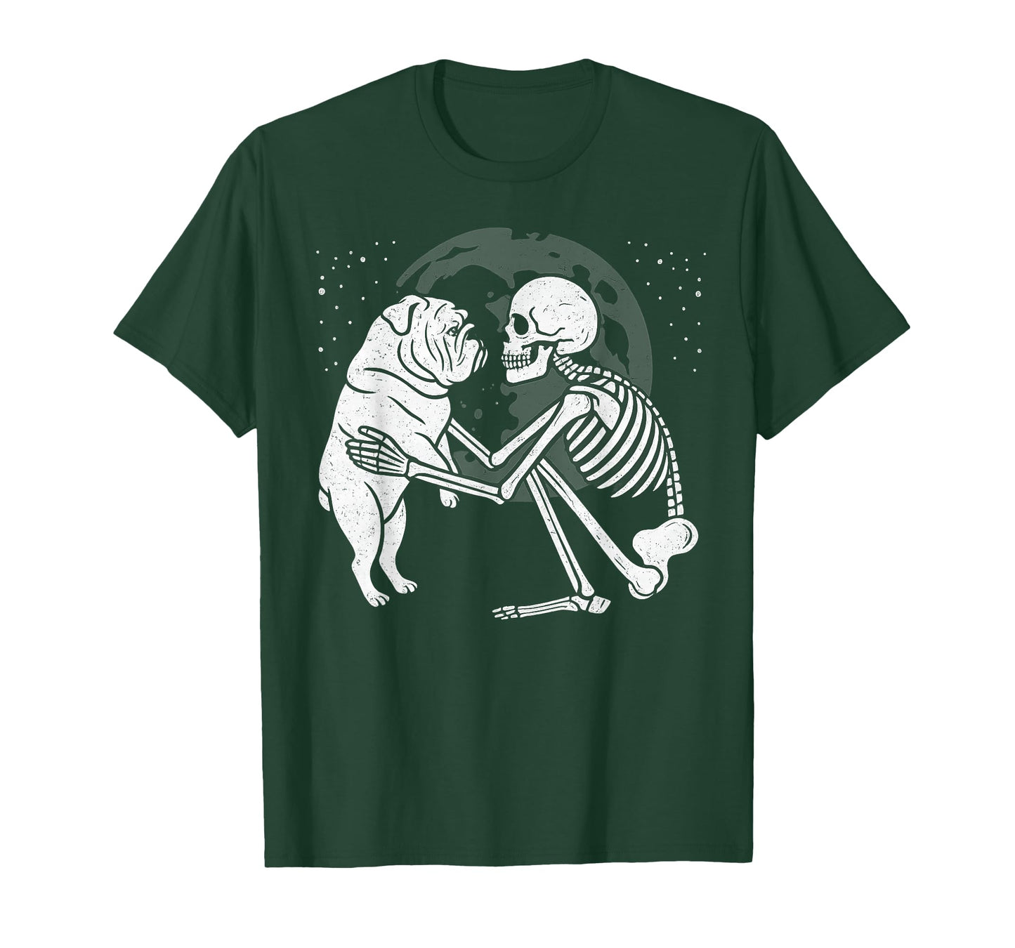 English Bulldog Skeleton Moon Halloween Dog Lover T-Shirt