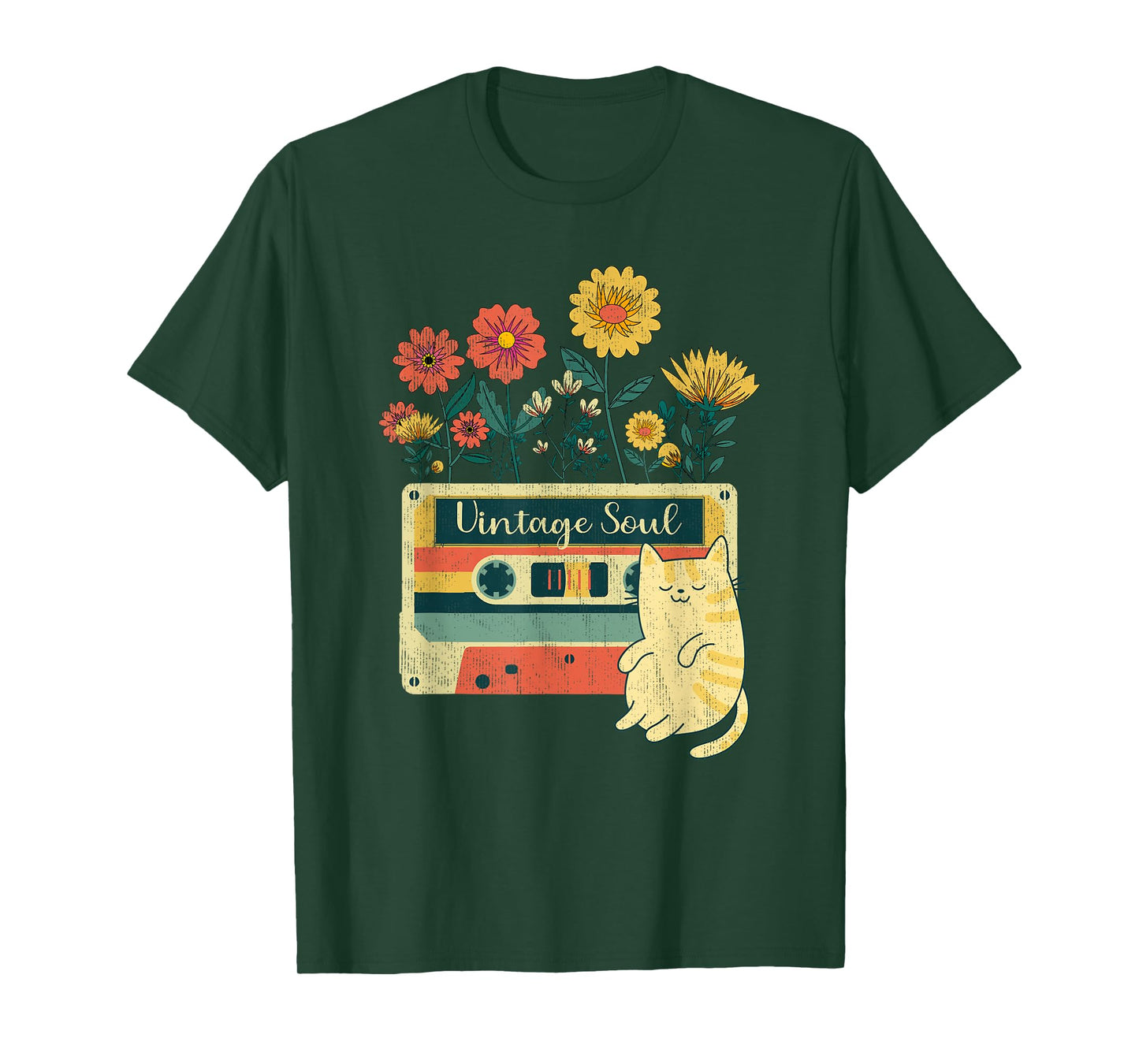 Vintage Cat Shirt for women - Retro Soul Flowers Wildflower T-Shirt