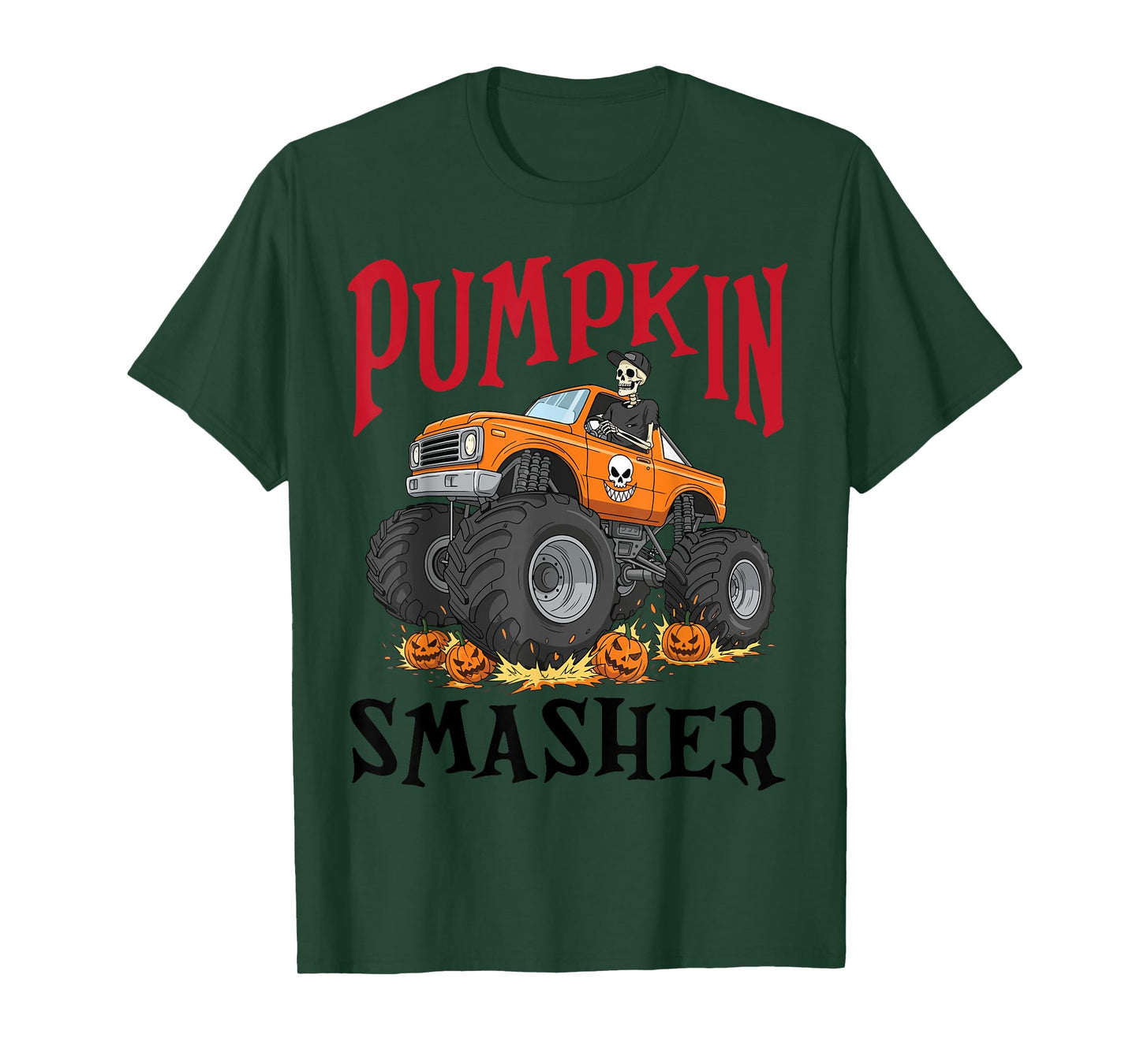 Pumpkin Monster Truck Skeleton Driver Halloween Day Smasher T-Shirt