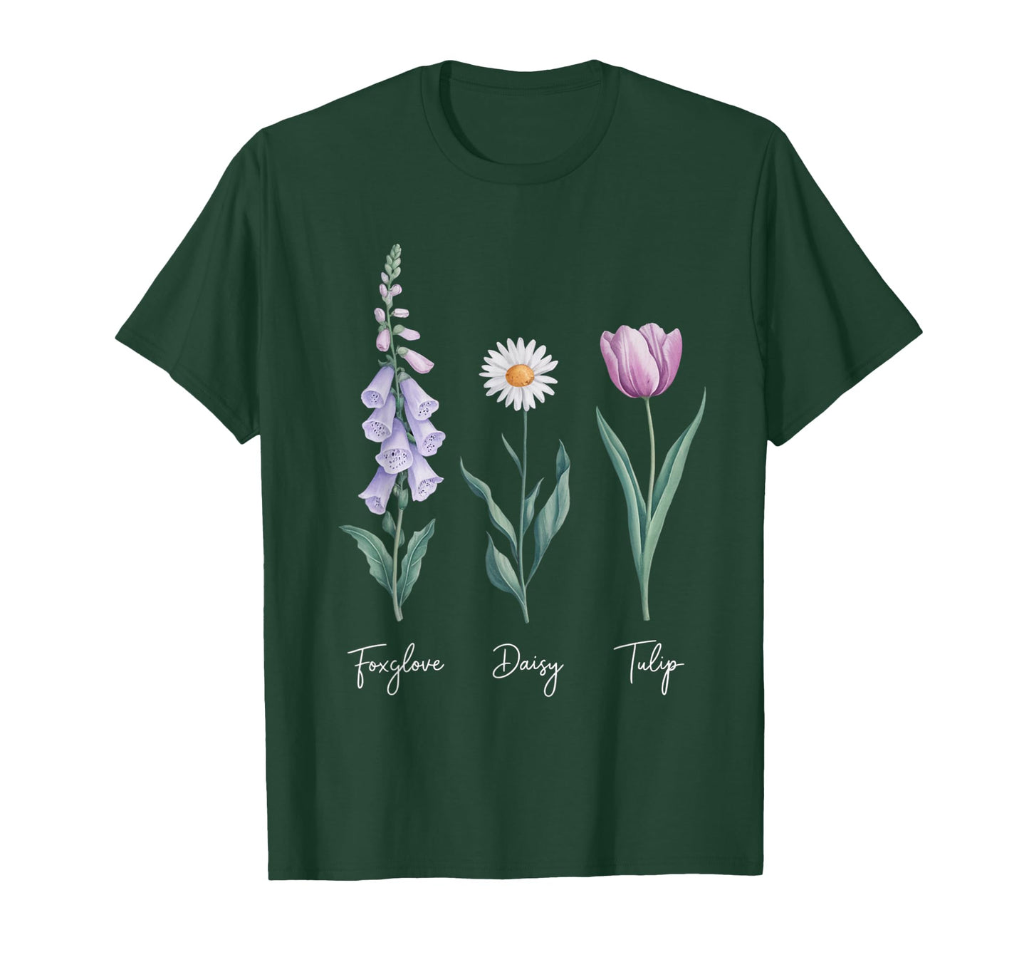 Foxglove Daisy Tulip Wildflower Garden Harmony Design T-Shirt