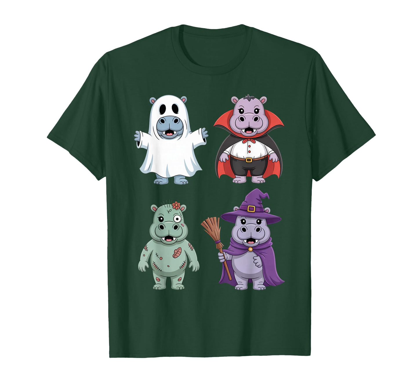Cute Hippo Halloween Costume Boo Witch Skeleton Boys Girls T-Shirt