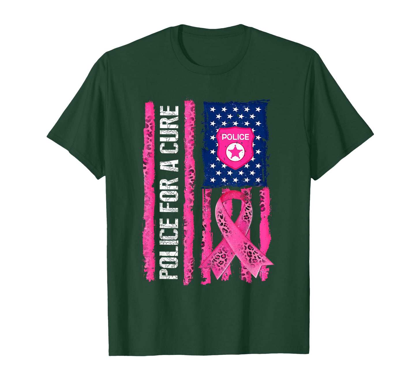 Police for A Cure American Flag Breast Cancer Awareness T-Shirt